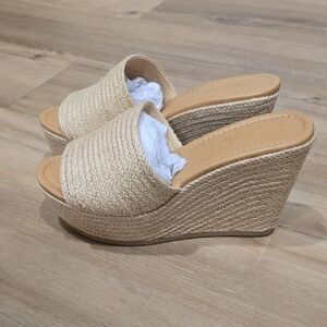 Soda Beige Woven Wedge Sandals